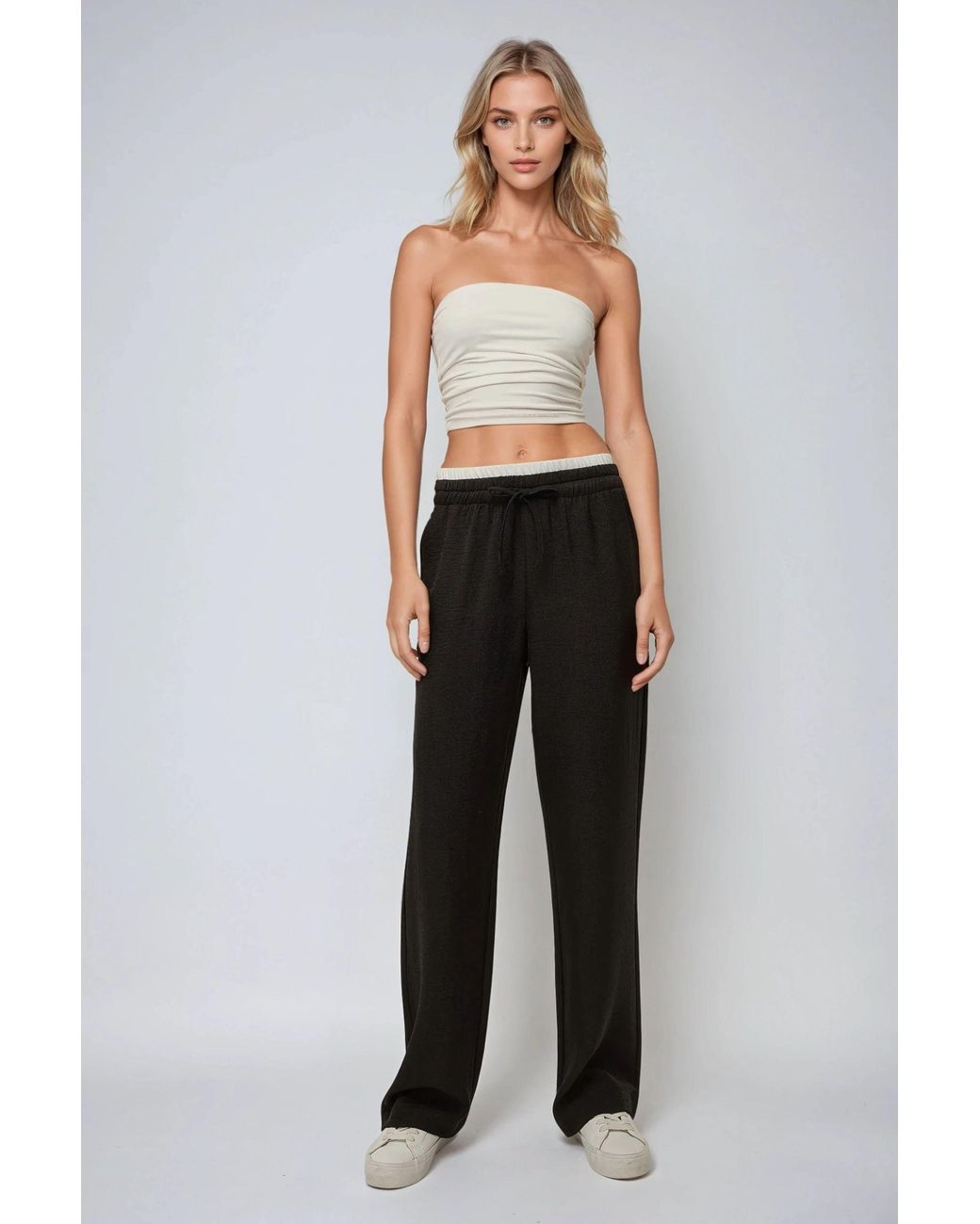 Hiccup Black Wide Leg Elastic Waist Pants
