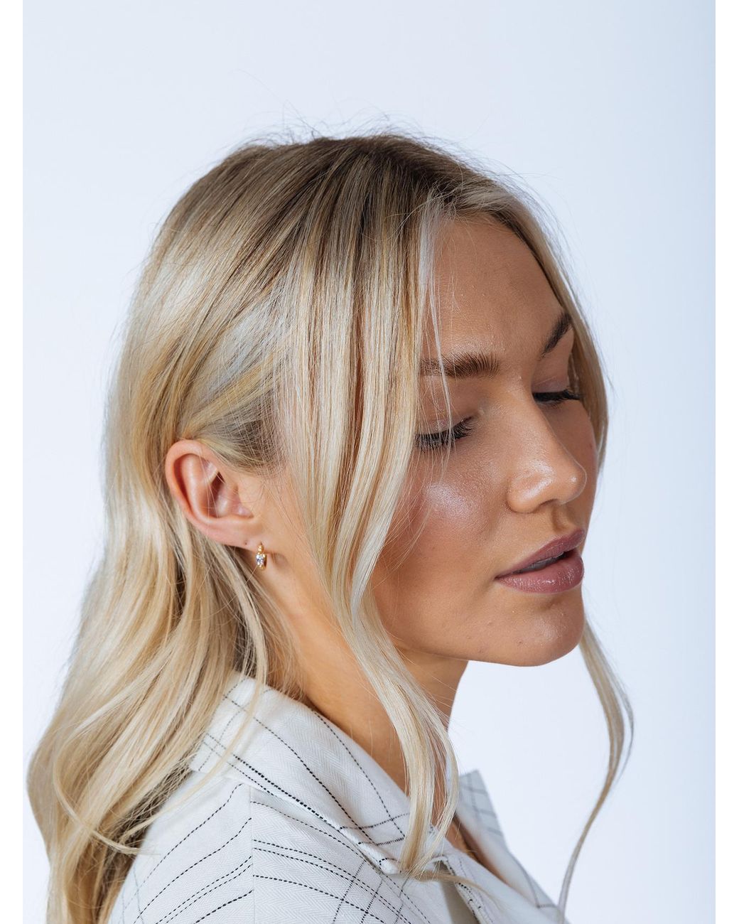 SVNX Gray Oval Diamante Huggie Hoops