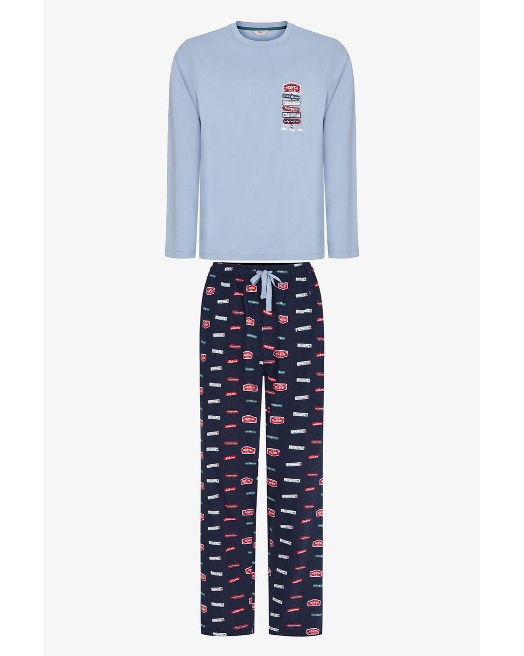 Penti Blue Aurora Station Geometric Patterned Long Sleeve Pajama Set for men