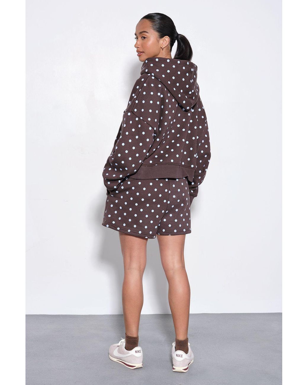 Boohoo Gray Polka Dot High Waist Sweat Short