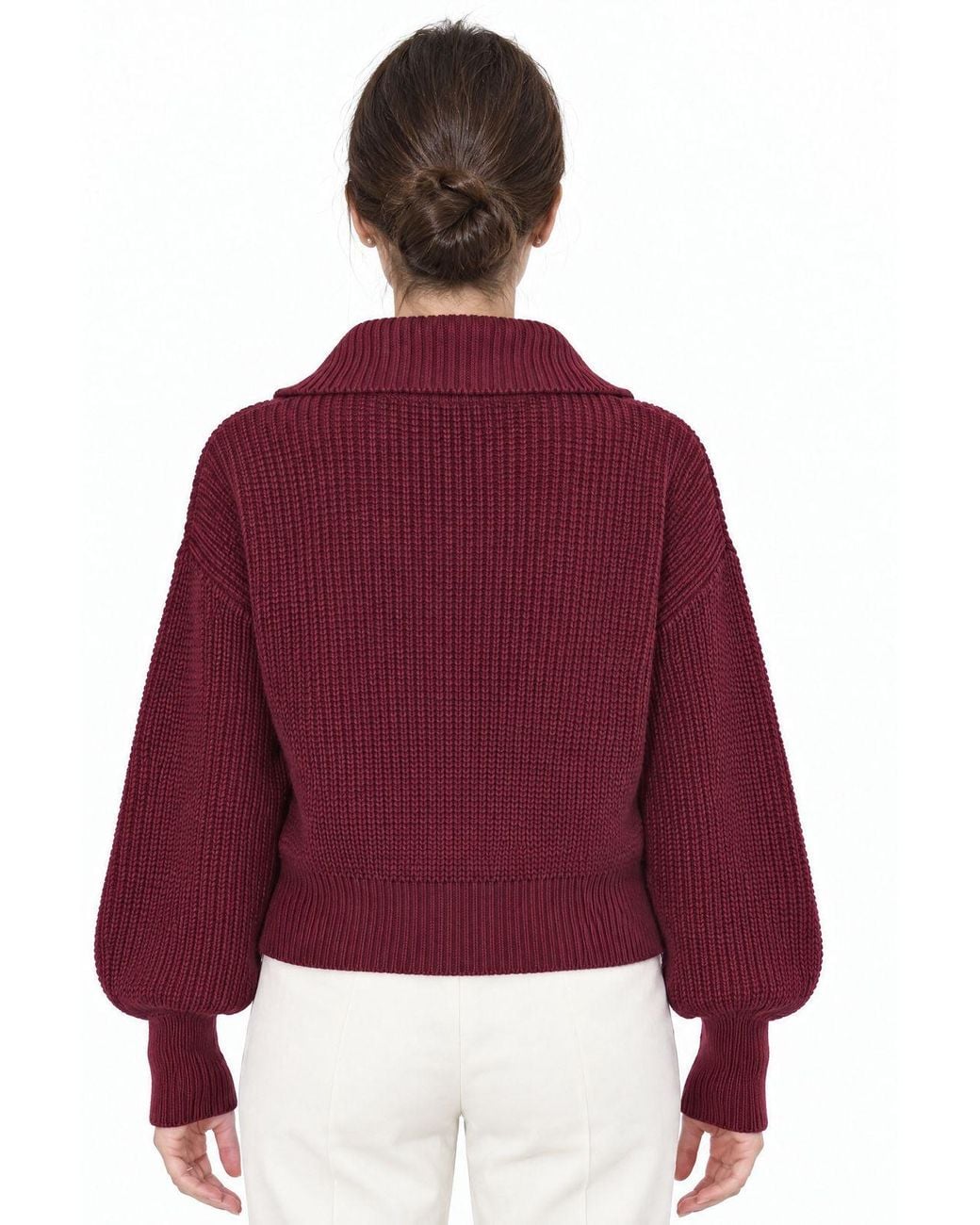 Viorna Red Cropped Ribbed Zip Cardigan