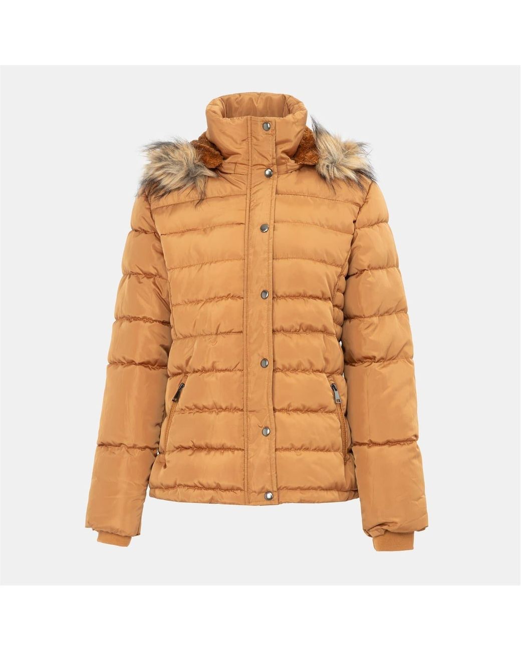 I Saw It First Orange Solid Patterned Hooded Snap Button Fur Trim Ribbed Cuff Parka Jacket