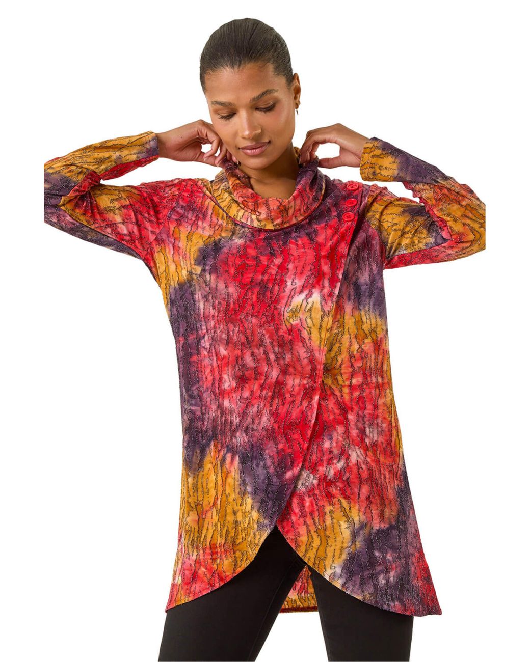 Roman Textured Burnout Cowl Neck Top