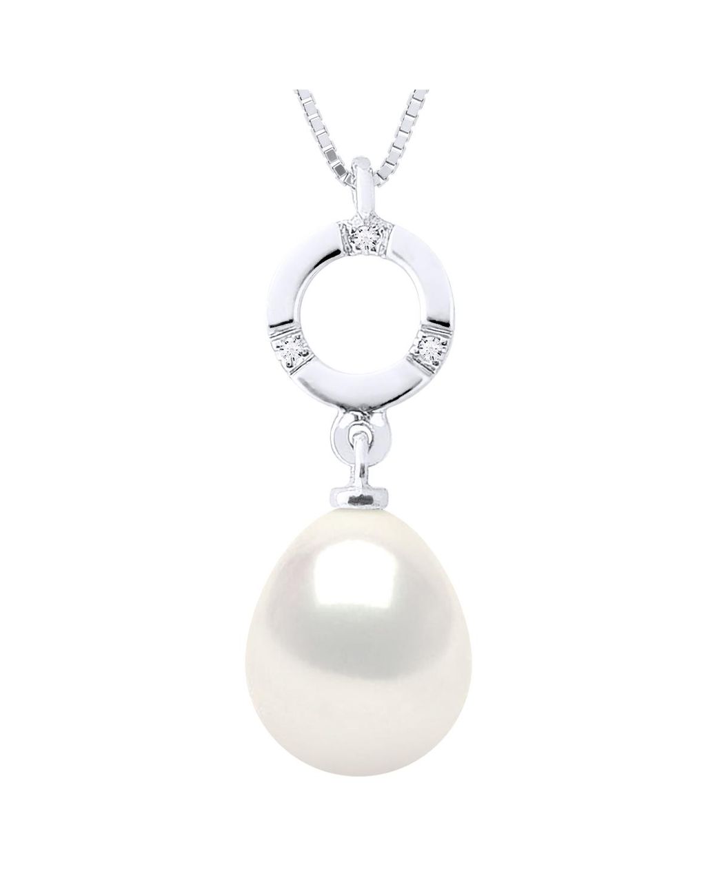 Ateliers Saint Germain White Necklace Jewelry Diamond 0.01Cts And Real Cultured Freshwater Pearl Pear 9-10 Mm
