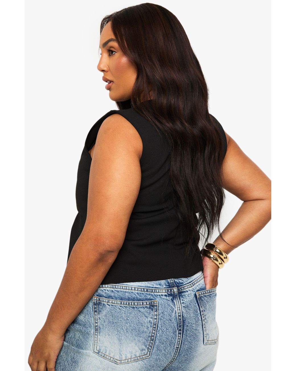 Boohoo Black Plus Structured Peplum Hem Top