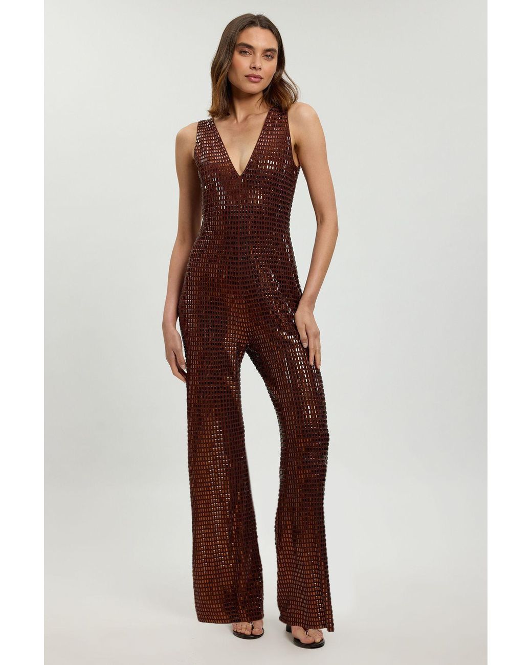 Karen Millen Brown Premium Crystal Embellished Jumpsuit