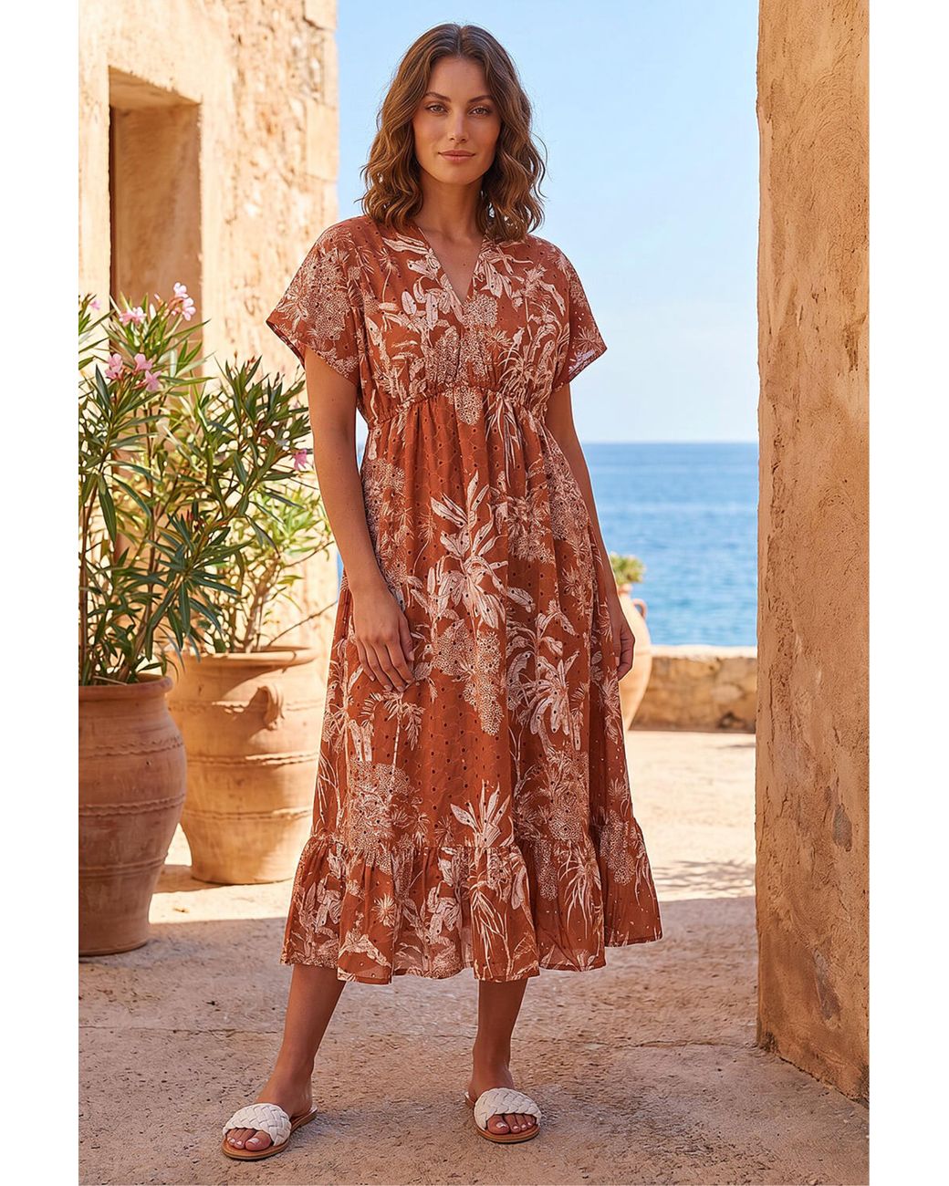 Roman Orange Petite Boho Broderie Dress