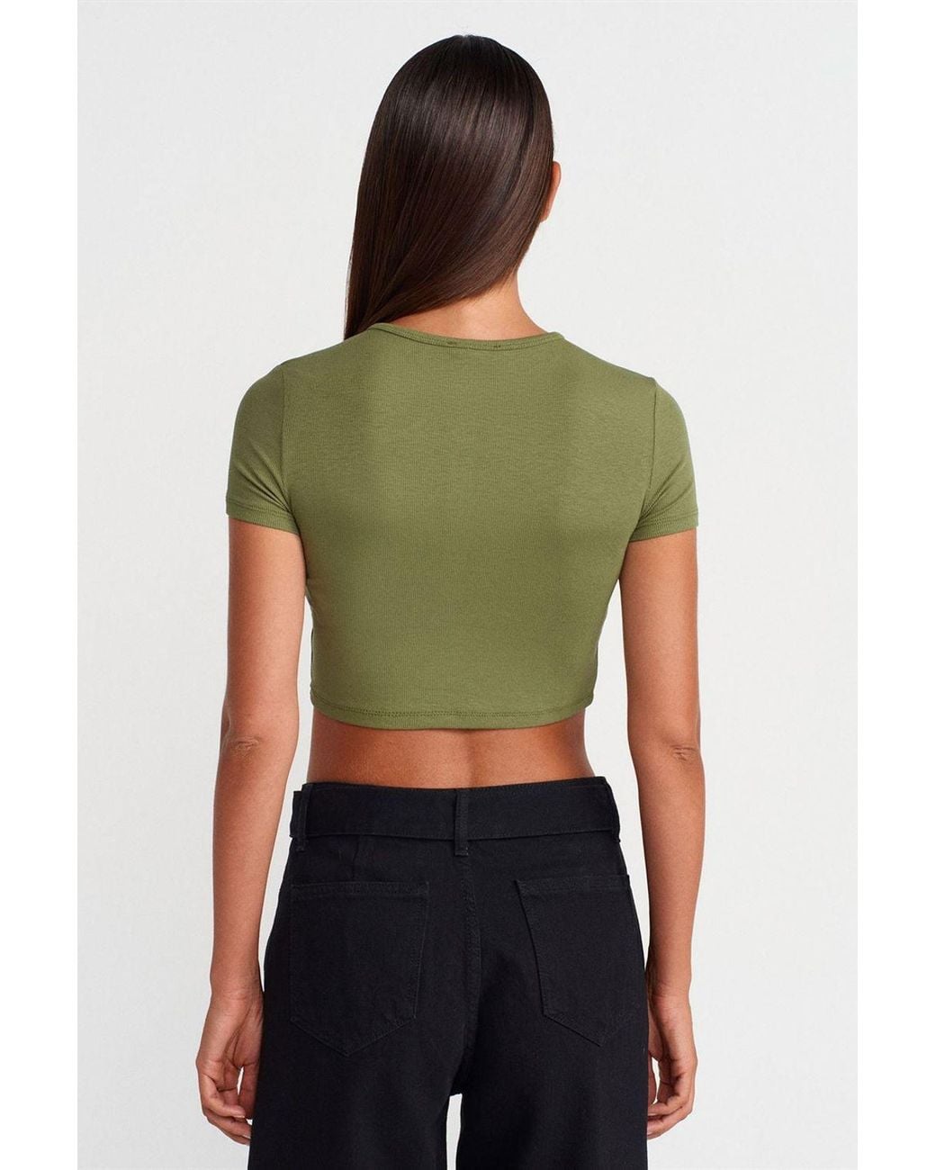 Dilvin Green Slim Fit Crop Blouse With Buttons