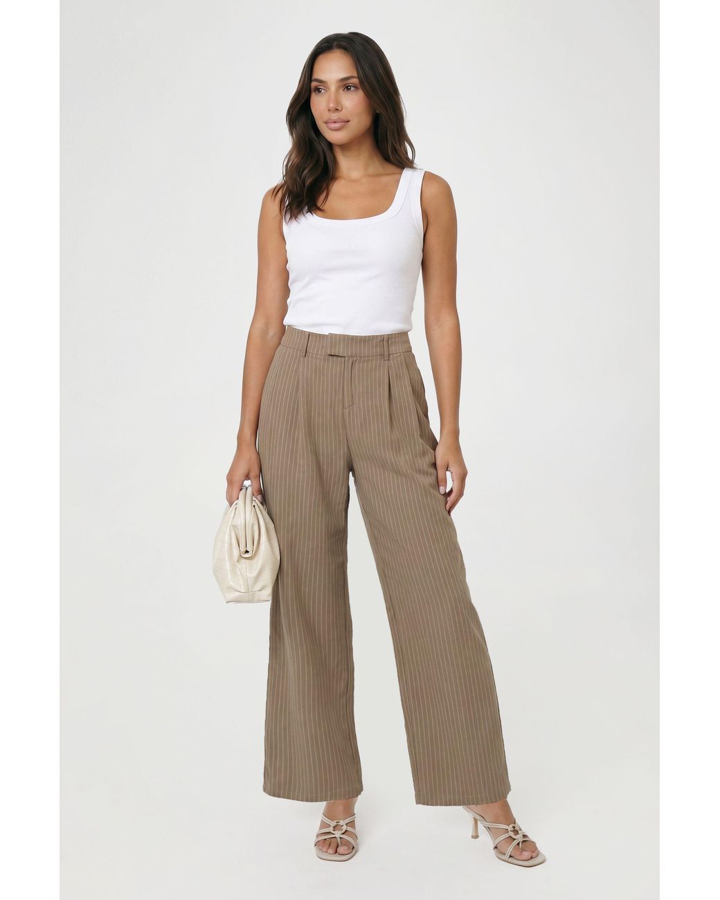 Boohoo Natural Petite Peached Pleat Front Wide Leg Trouser
