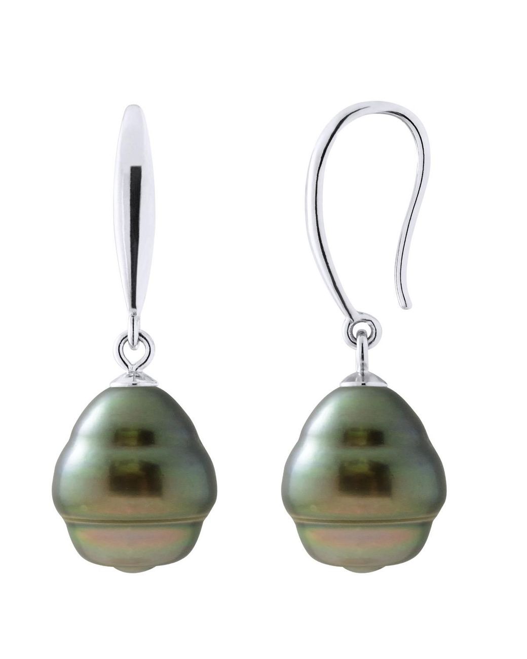 Ateliers Saint Germain Green Earrings Of 925 And Real Cultured Tahiti Pearls Circled 10-11 Mm