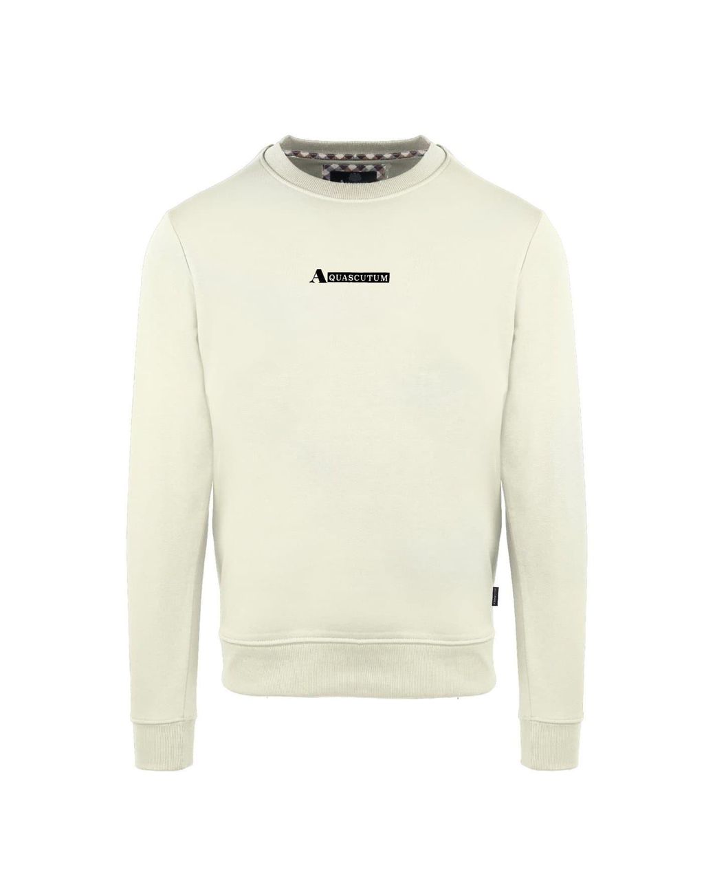 Aquascutum White Crew Neck Ribbed Collar Long Sleeve Sweatshirt for men