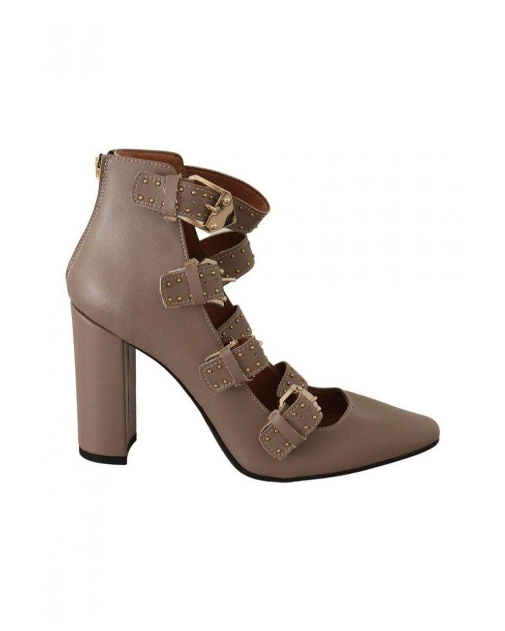 My Twin Leather Block Heels Multi Buckle Pumps Shoes in Brown Lyst UK