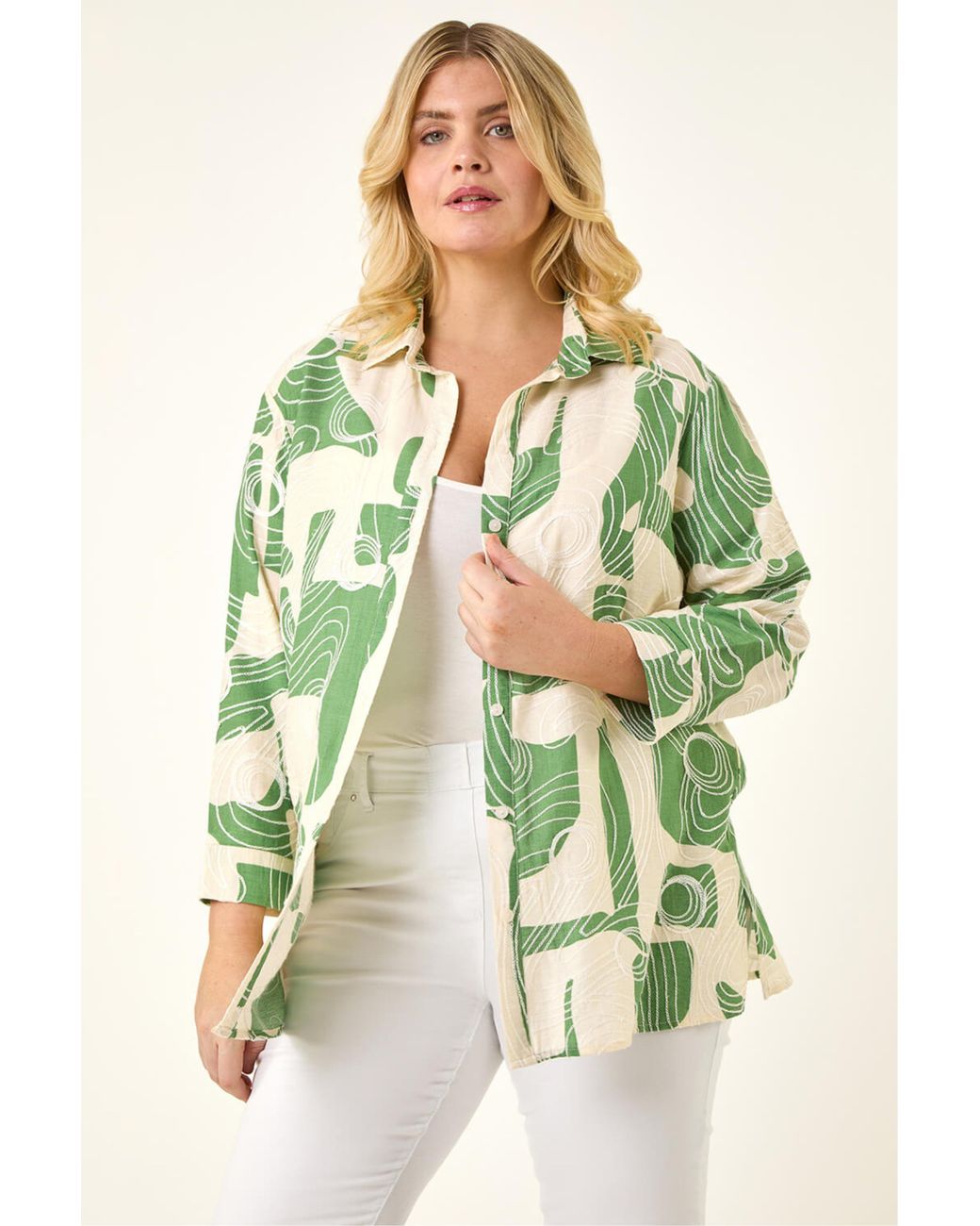 Roman Green Curve Textured Geometric Shirt