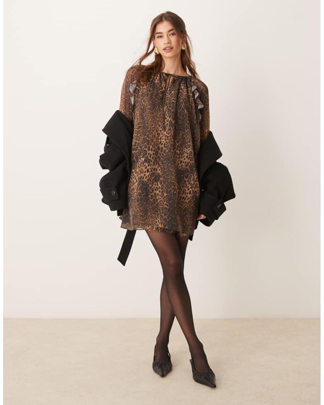 ASOS Brown Chiffon Angel Sleeve Mini Dress