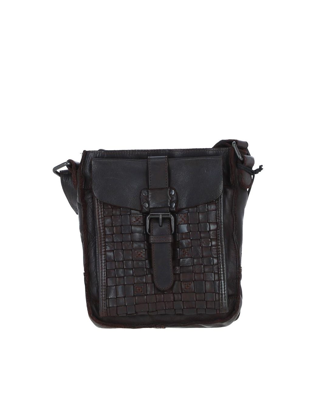 Ashwood Leather Black 'Tramonto' Vintage Woven Crossbody Bag