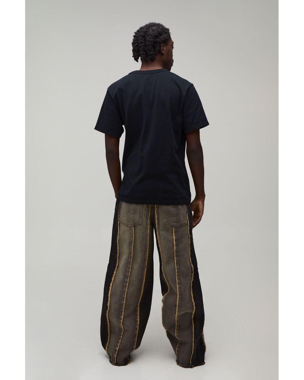 BoohooMAN Black Baggy Rigid Frayed Edge Jeans for men