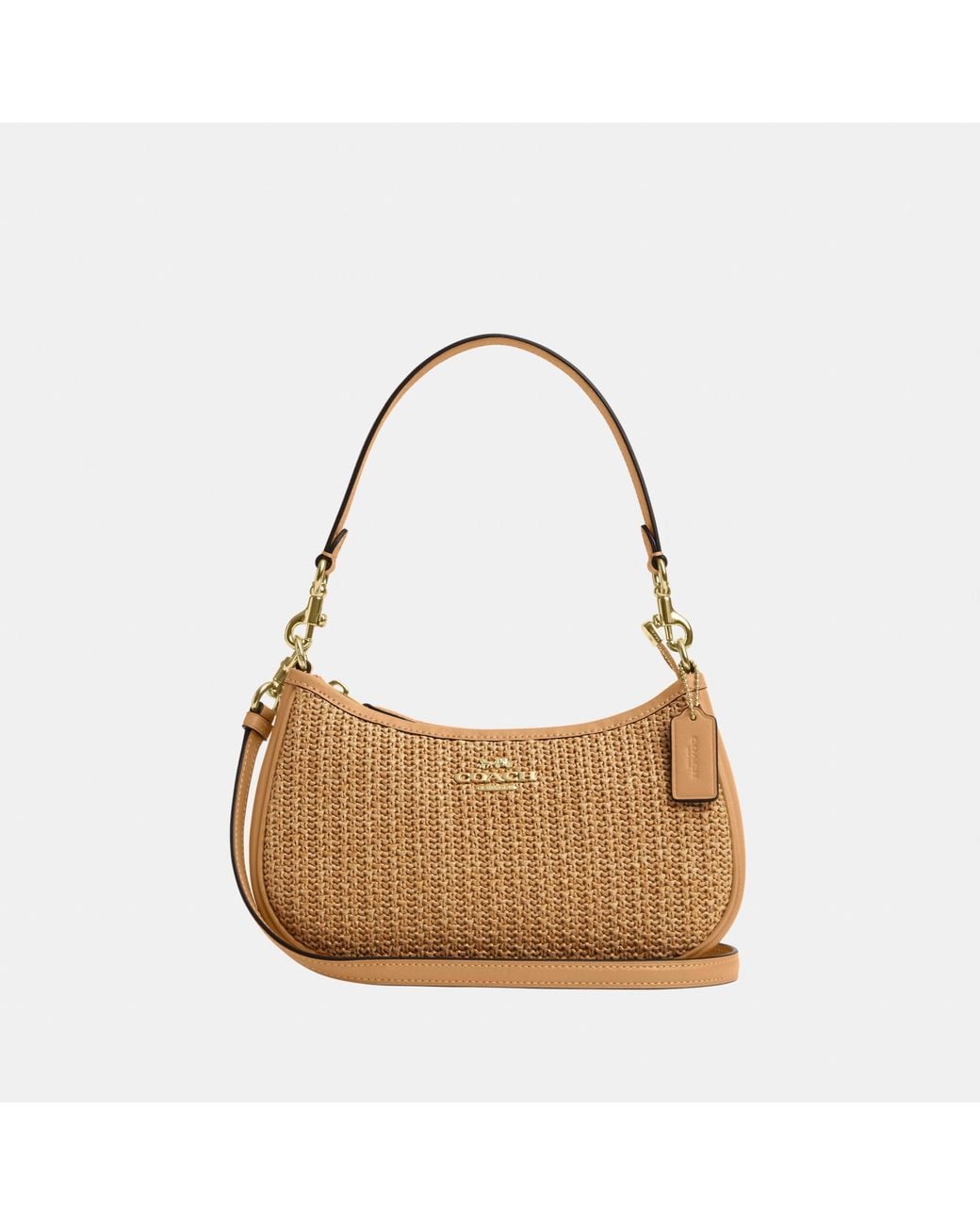 COACH Straw Leather Mix Teri Shoulder Bag With Strap in White | Lyst UK