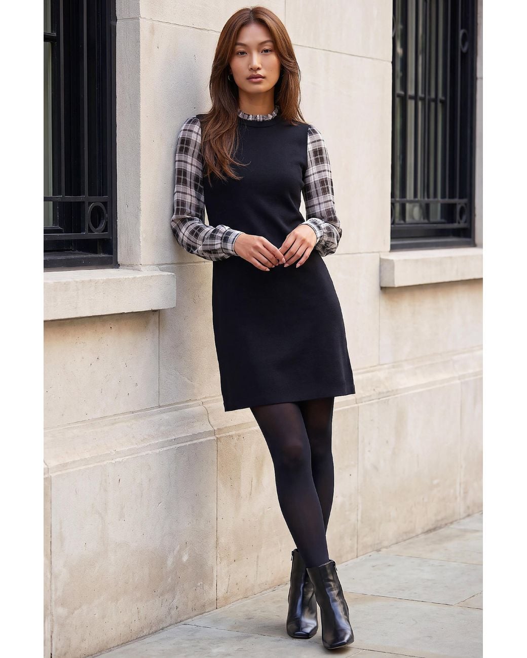 Roman Blue Check Print Short Dress