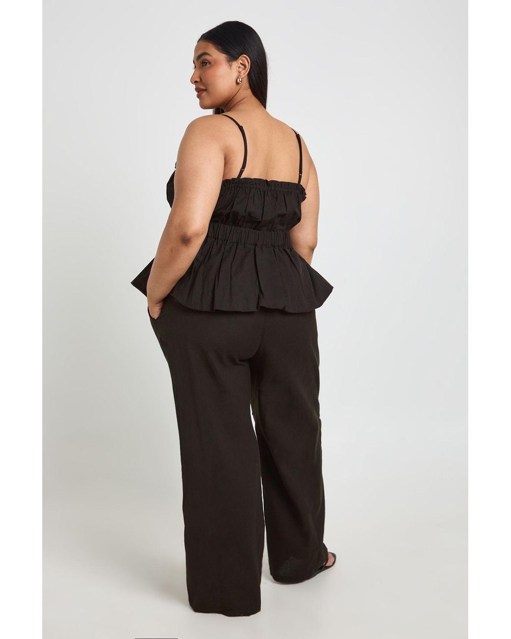 Boohoo Black Plus Beaded Detail Tie Wide Leg Trouser