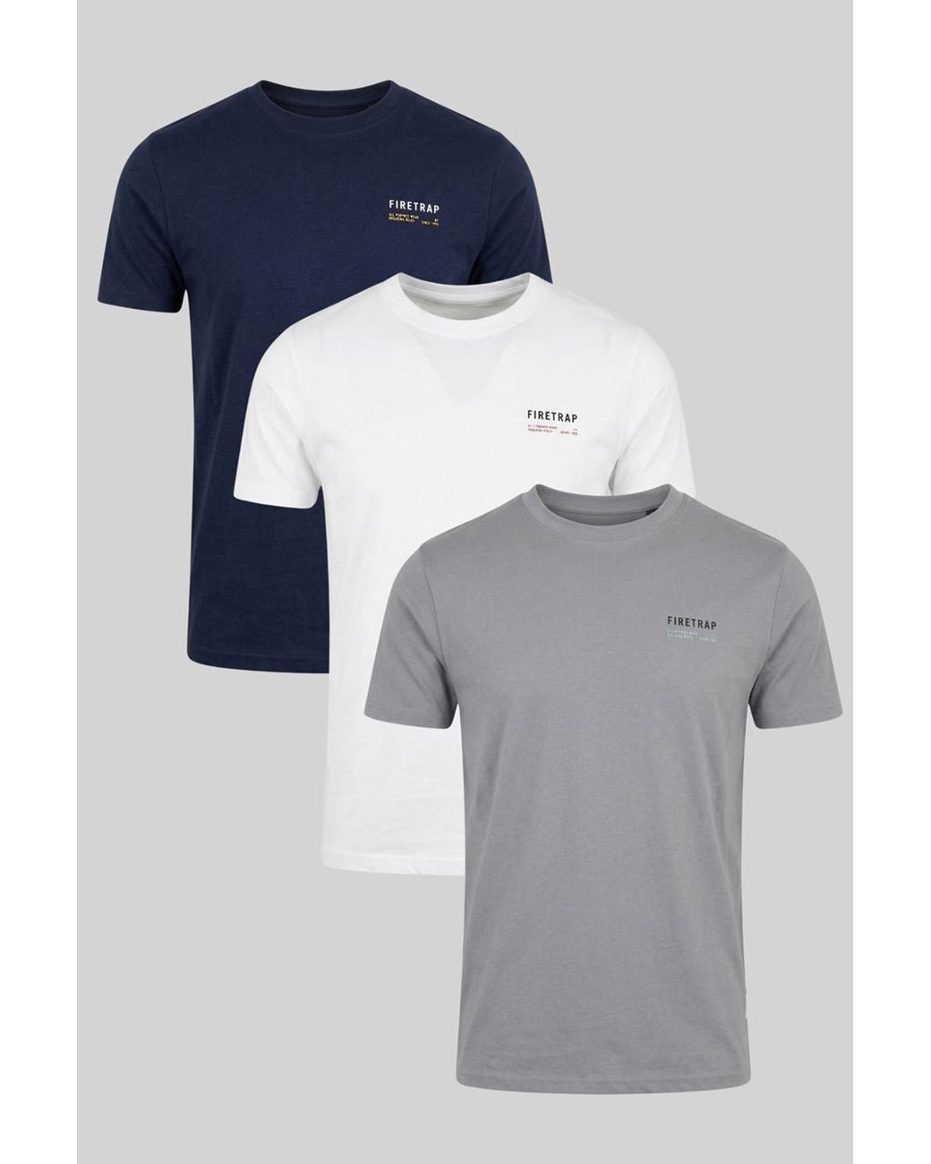 Firetrap Blue Multi 3 Pack Regular Fit Cotton Crew T-Shirts for men