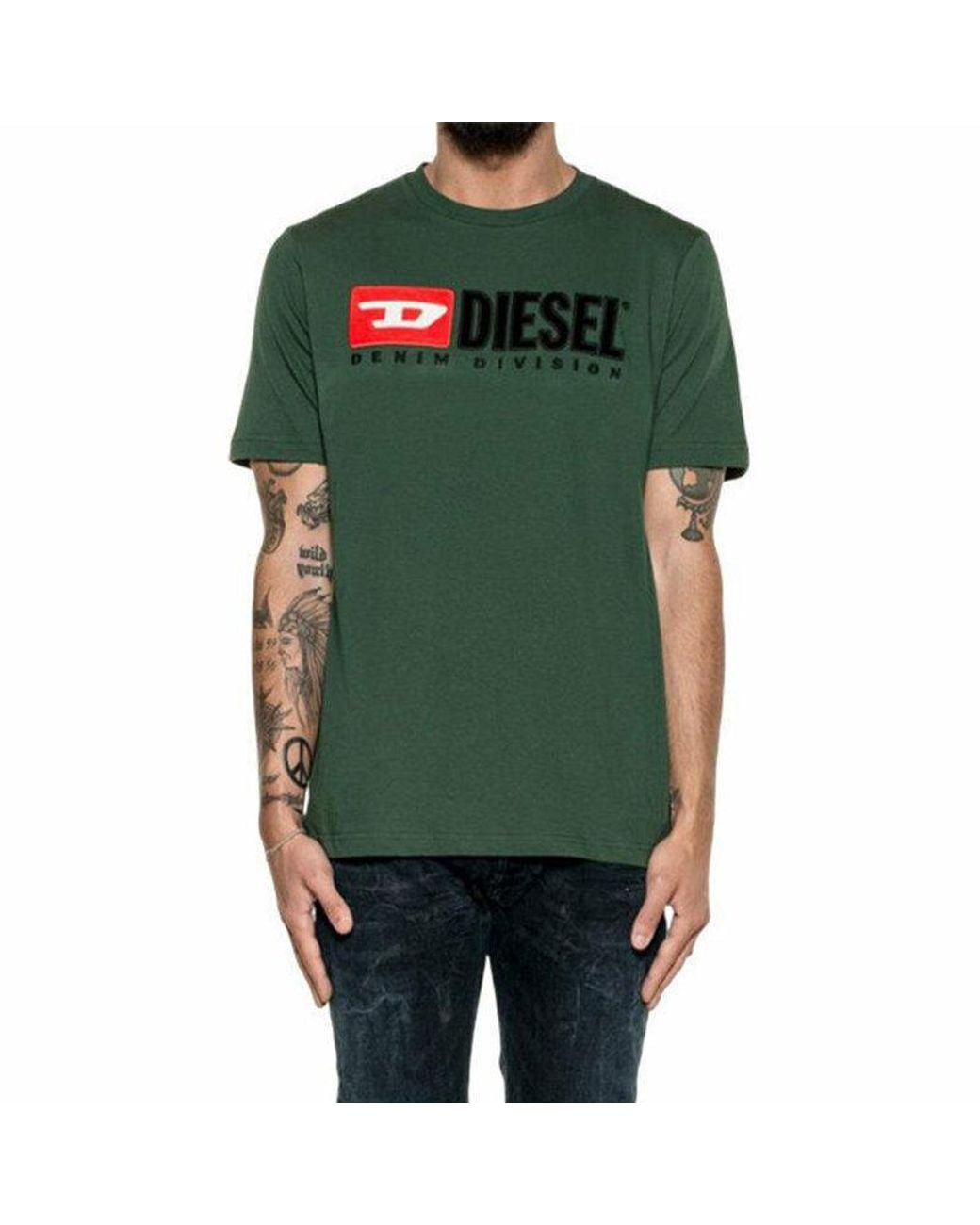 DIESEL Green T Just Division T Shirt Short Sleeve Crew Neck Casual Cotton Tee for men