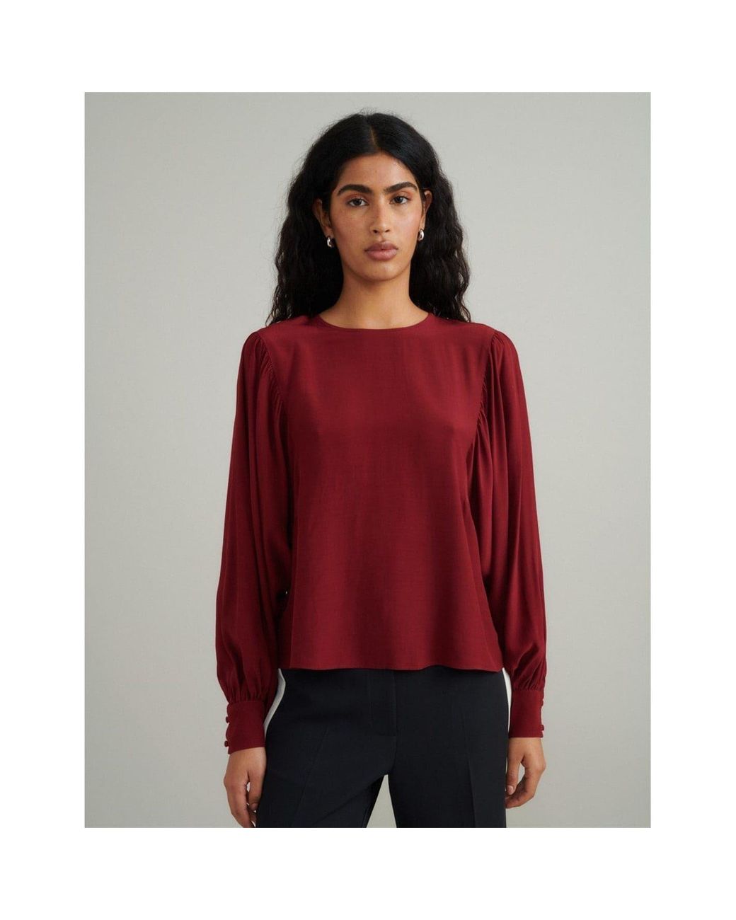 Nobody's Child Red Nobodys Regular Fit Crew Neck Long Sleeve Blouse