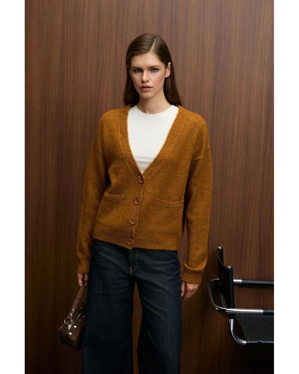 Grimelange Brown Simple Knit Pullover Sweater