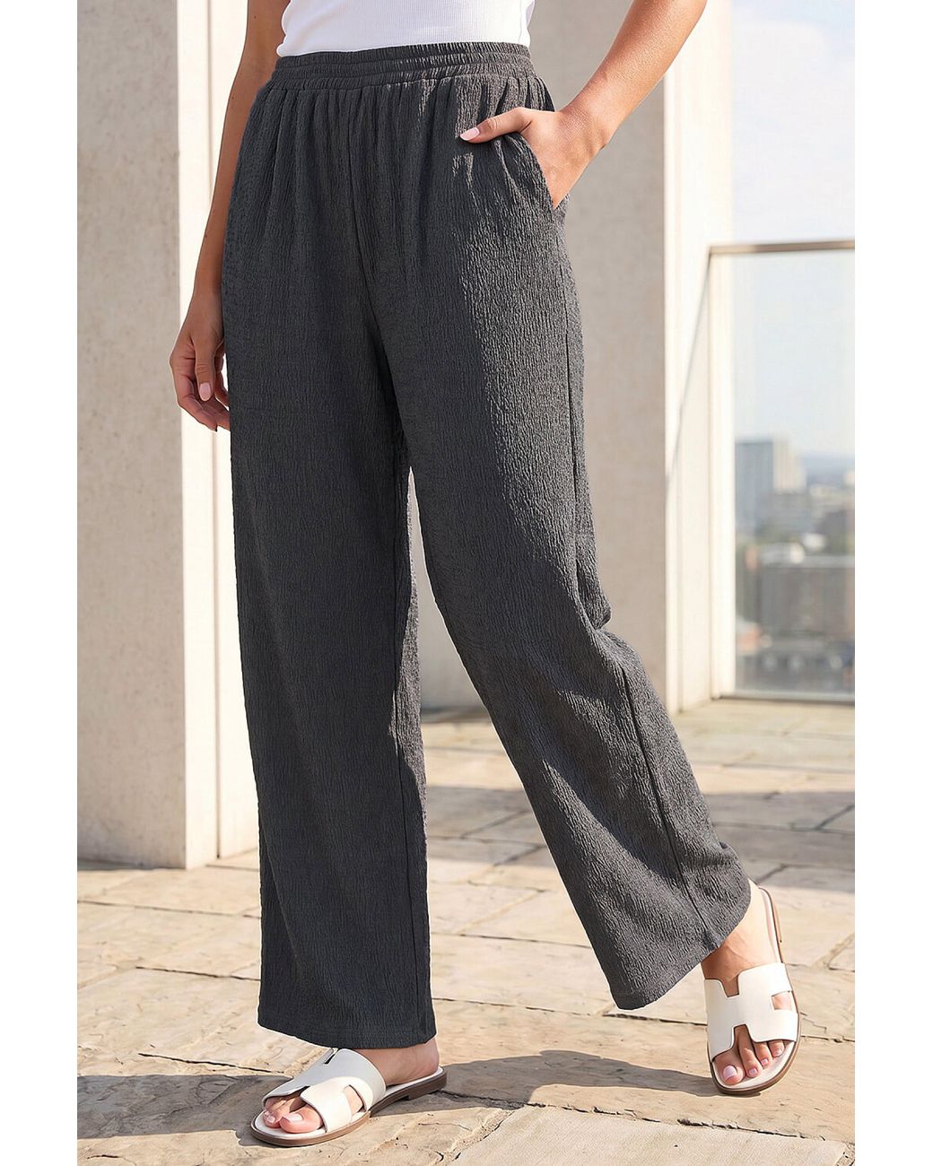 Roman Gray Crinkle Textured Stretch Trouser