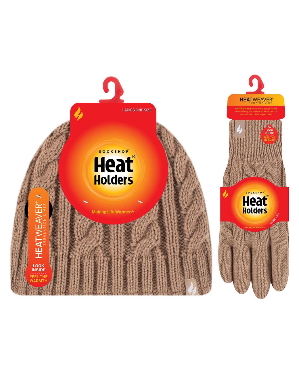 Heat Holders Brown Ladies Fleece Lined Thermal Hat & Gloves Set For Winter