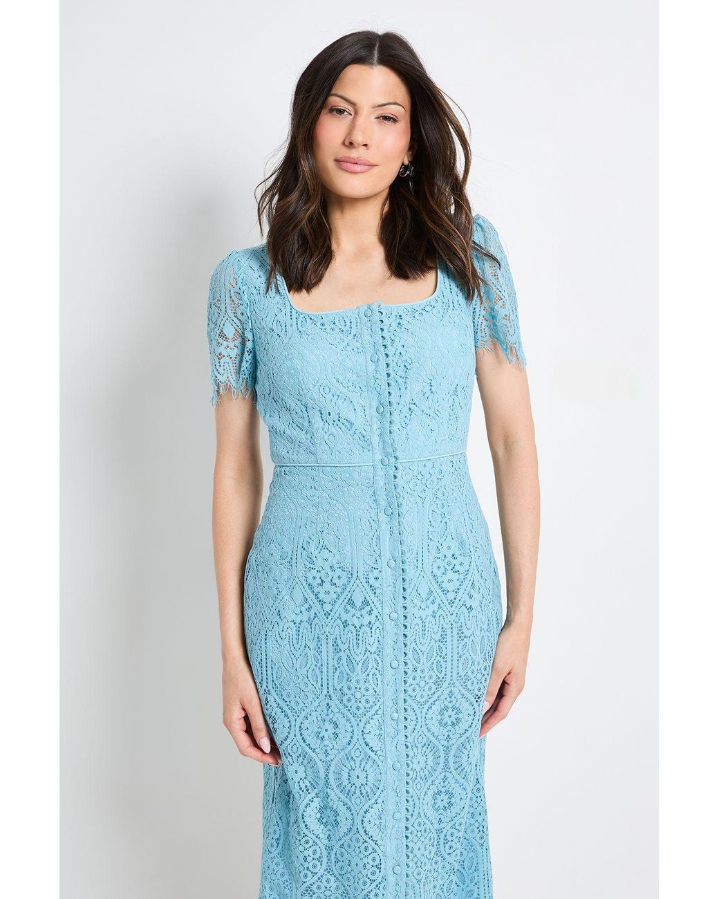 Wallis Blue Lace Button Midi Dress