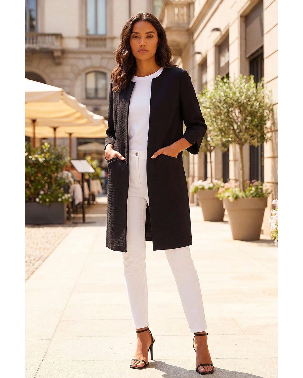 Roman Blue 3/4 Sleeve Textured Longline Smart Jacket