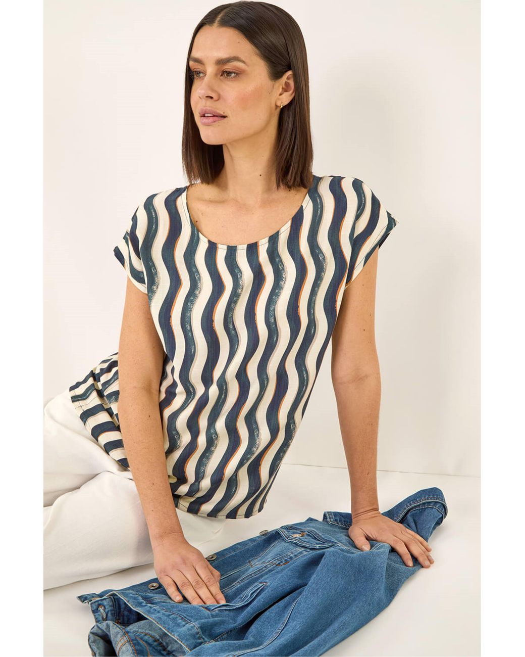 Roman Natural Wave Stripe Print Tunic Top