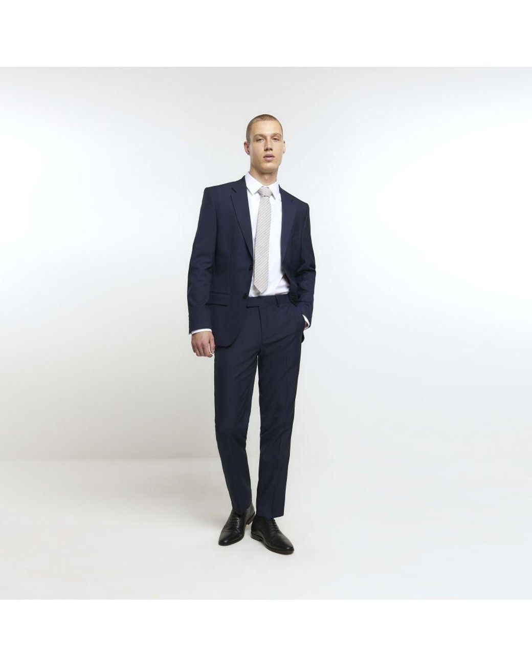 River Island Blue Suit Trousers Slim Fit Twill for men