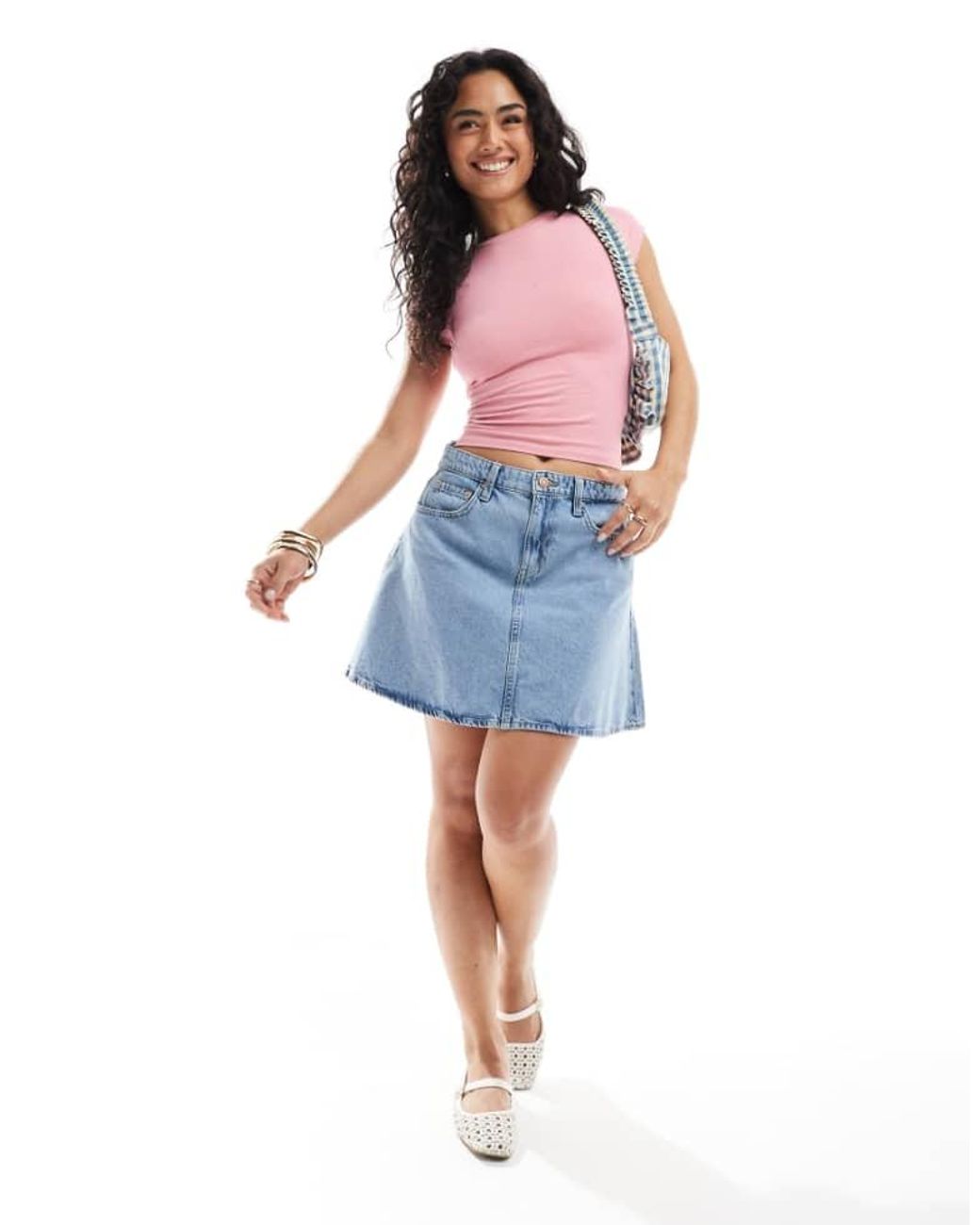 ONLY Blue A-Line Denim Mini Skirt