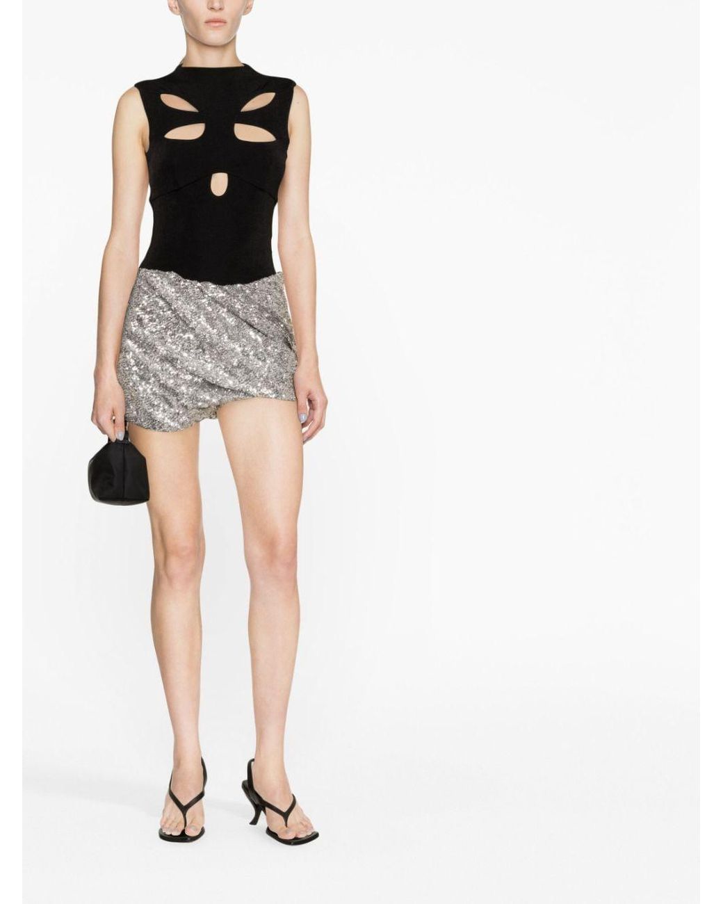 The Attico White Stretch Machine Sequins Mini Skirt