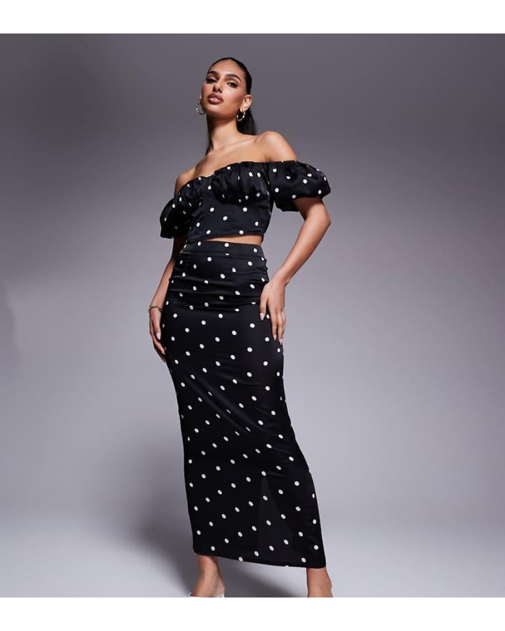 Kaiia Blue Exclusive Bodycon Satin Maxi Skirt Co-Ord