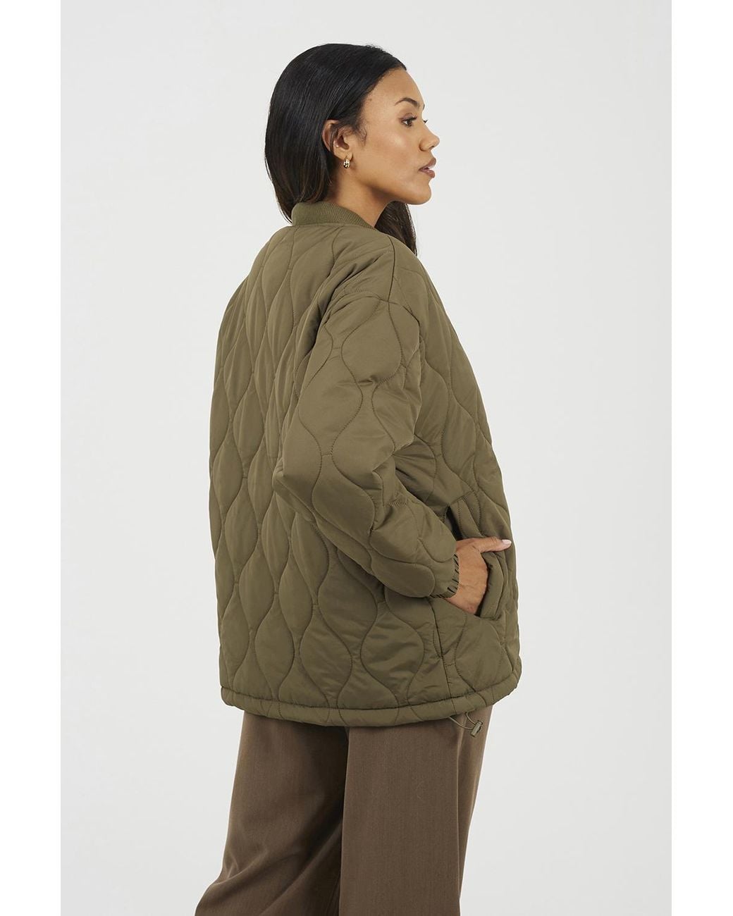 Brave Soul Green Oversized Quilted Jacket