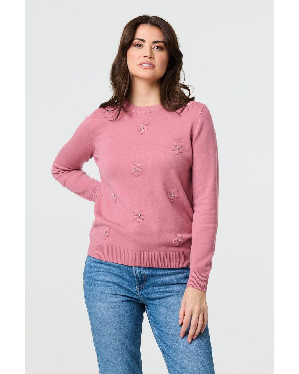 Izabel London Red Floral Gemstone Embellished Jumper