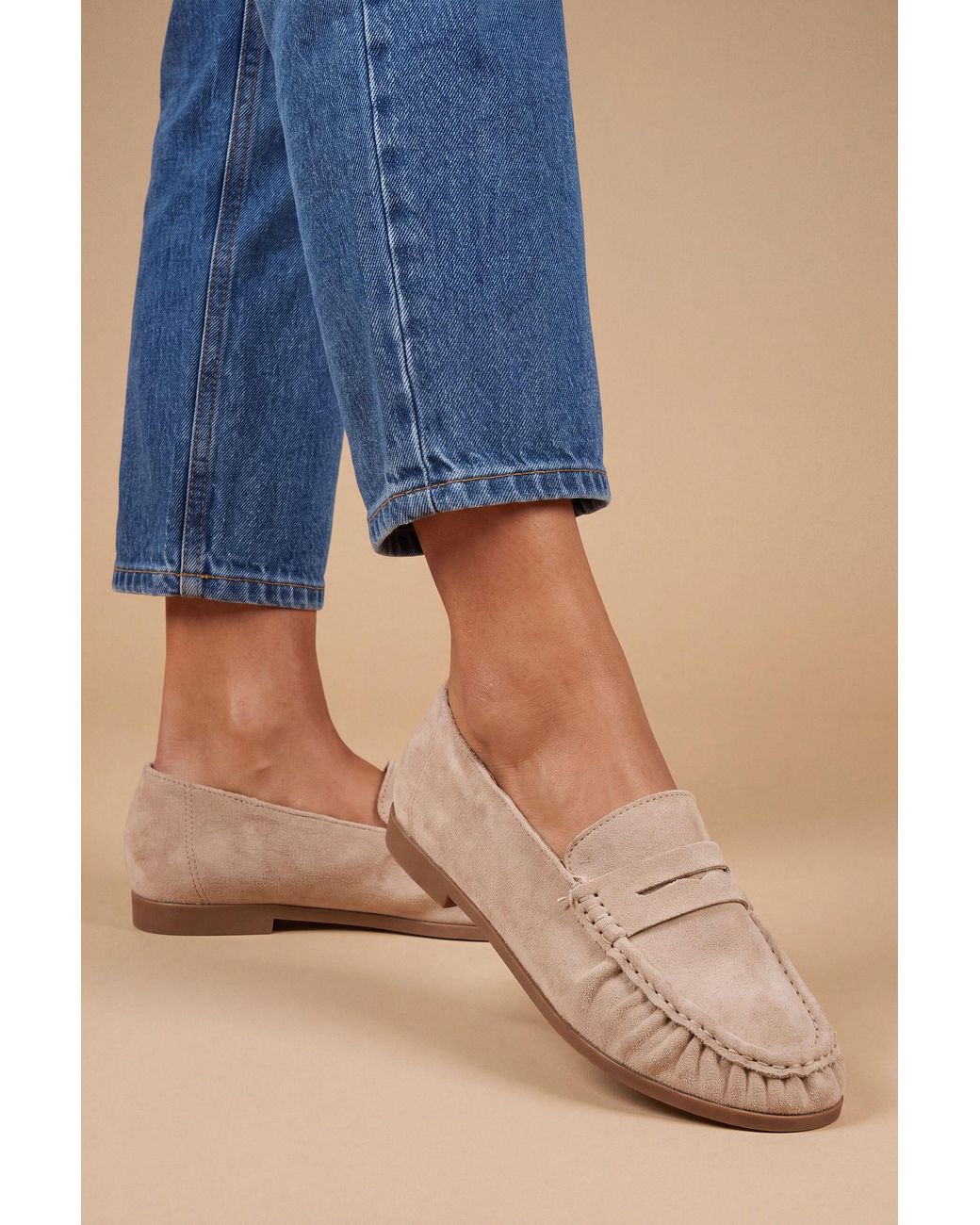 Oasis Blue Olivia Faux Suede Ruched Detail Loafers