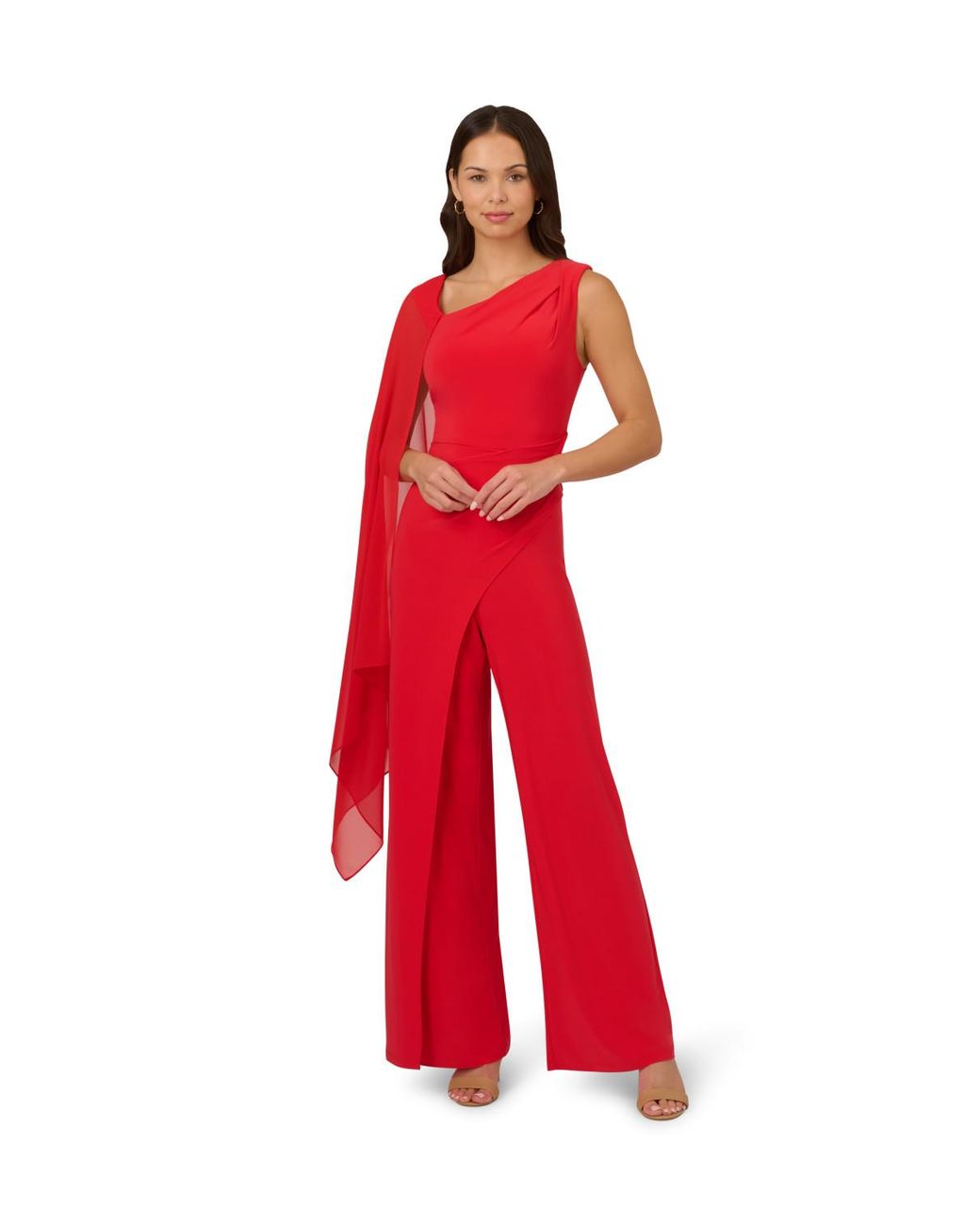Adrianna Papell Red Asymmetrical Jersey Jumpsuit