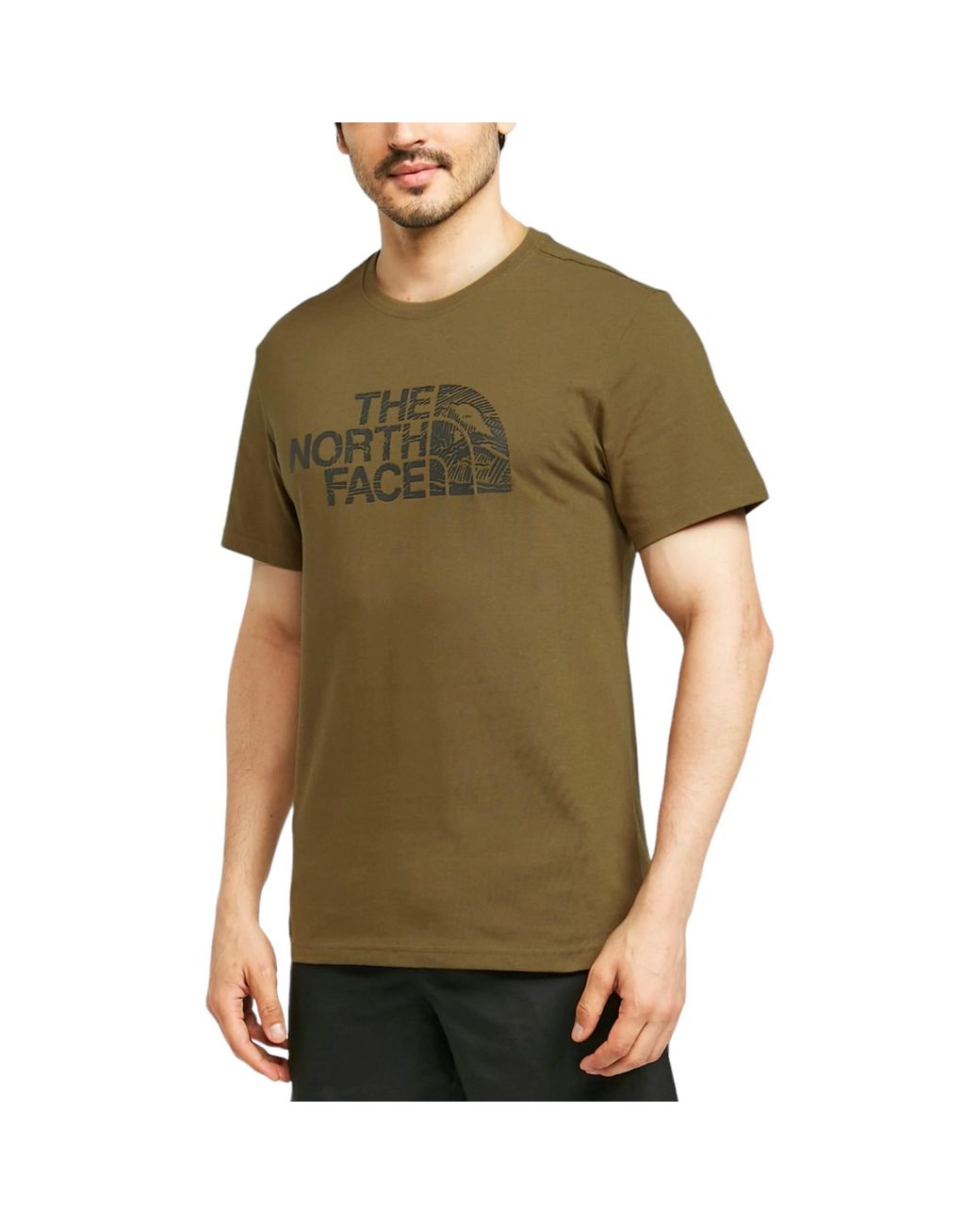 The North Face Green T Shirts Woodcut Dome Short Sleeve Crew Neck Soft Cotton Tee for men