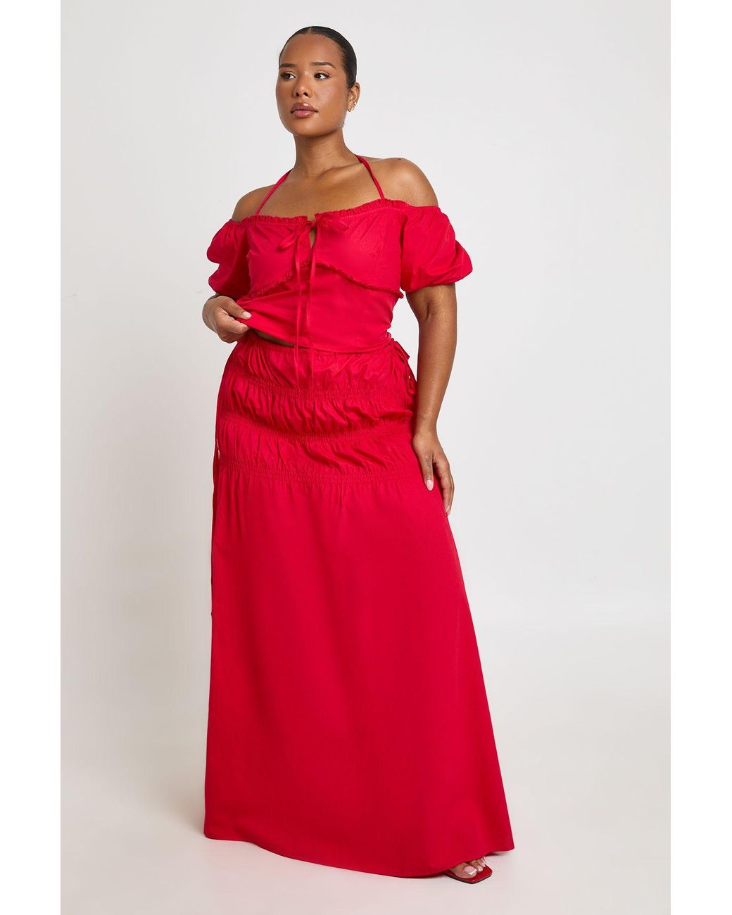 Boohoo Plus Poplin Shirred Maxi Skirt