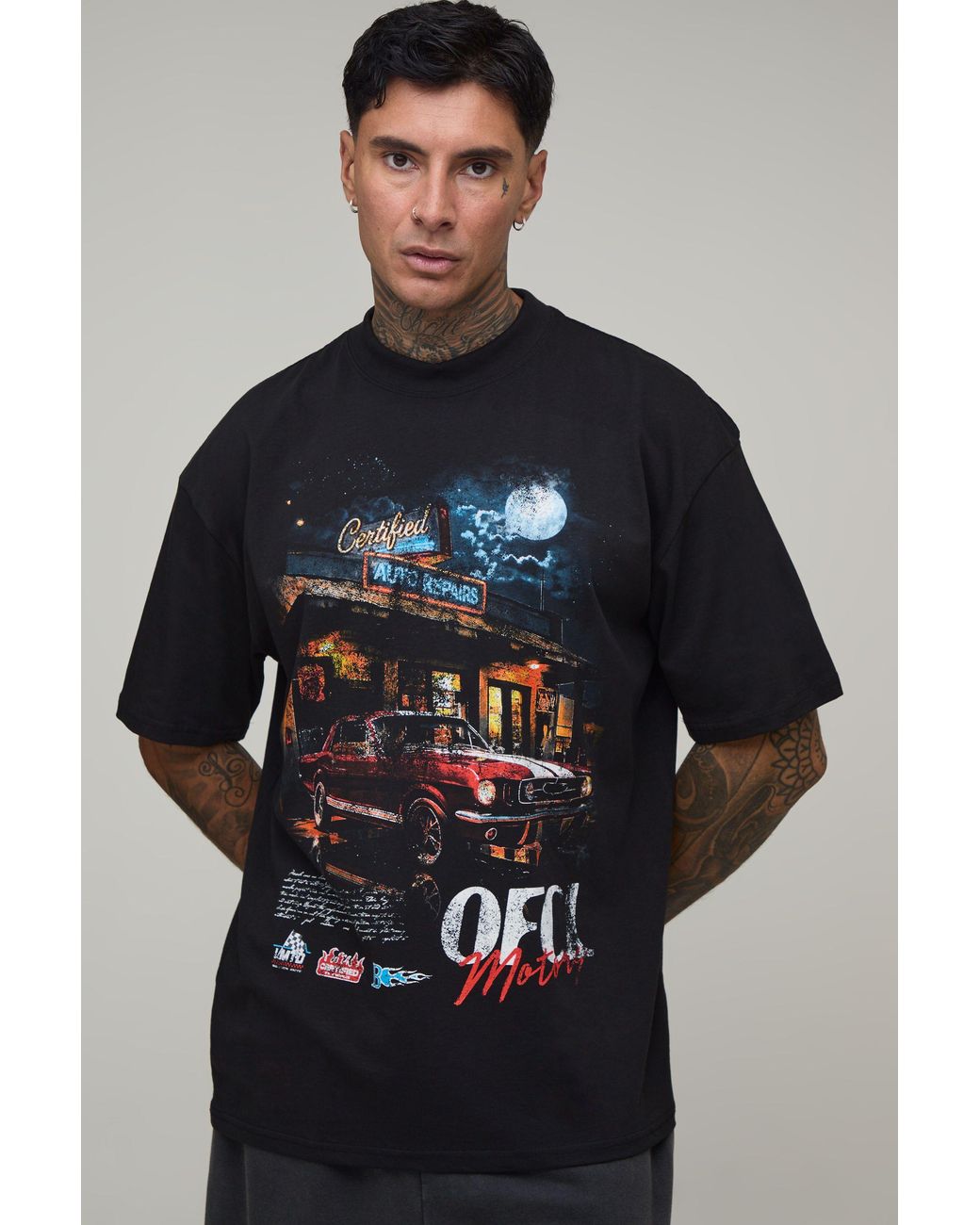 BoohooMAN Blue Oversized Ofcl Auto Graphic T-Shirt for men