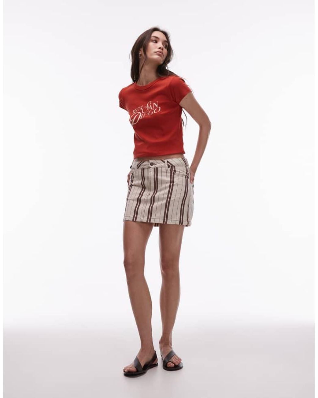 TOPSHOP Red Denim Pelmet Mini Skirt