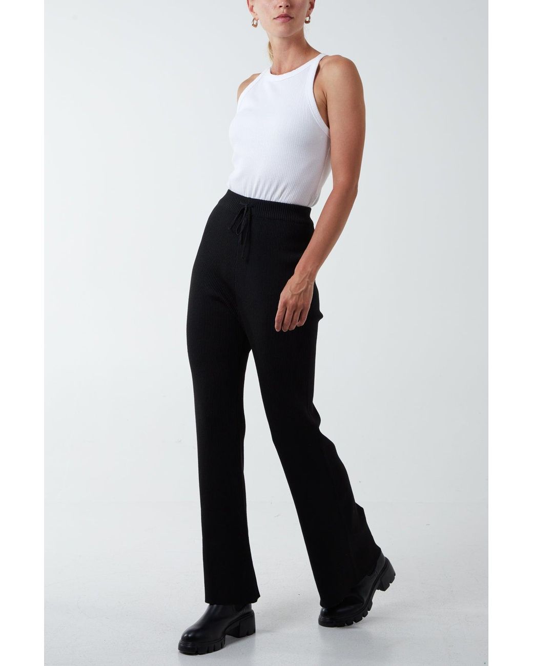 Blue Vanilla Black Wide Leg Ribbed Trousers