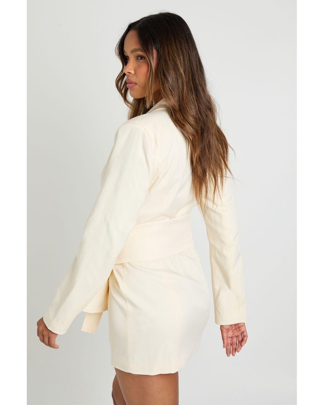 Boohoo Natural Tailored Belt Detail Blazer Dress