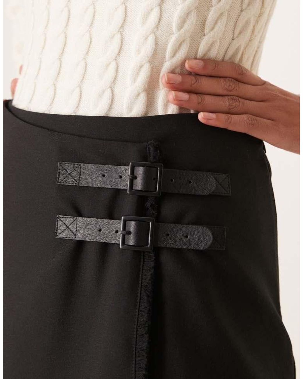 ASOS White Double Belt Wrap Raw Edge Tailored Skirt