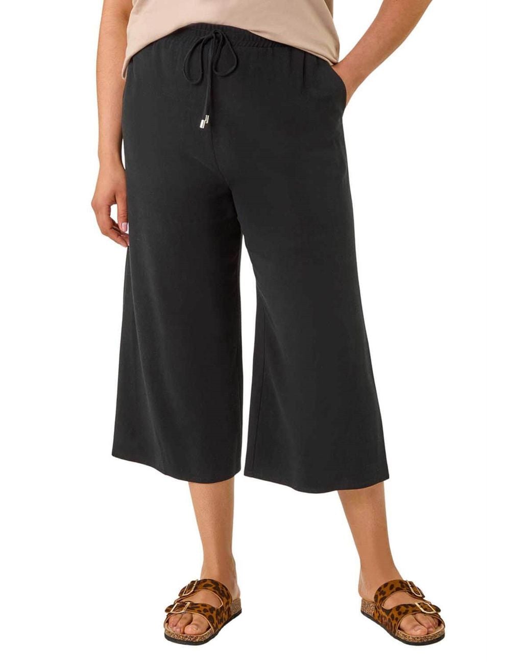 Roman Black Curve Linen Mix Cropped Trousers