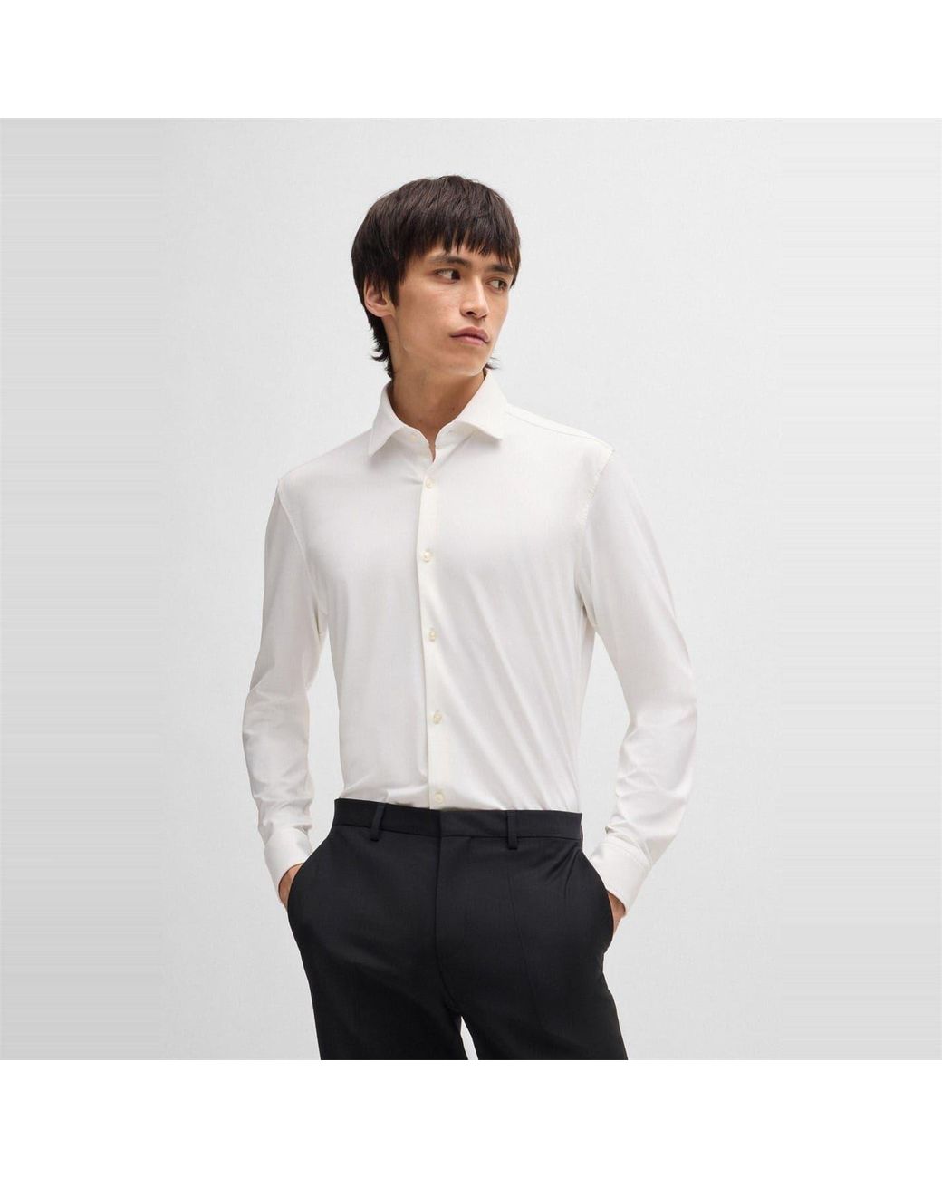 HUGO White Slim Fit Long Sleeve Shirt for men