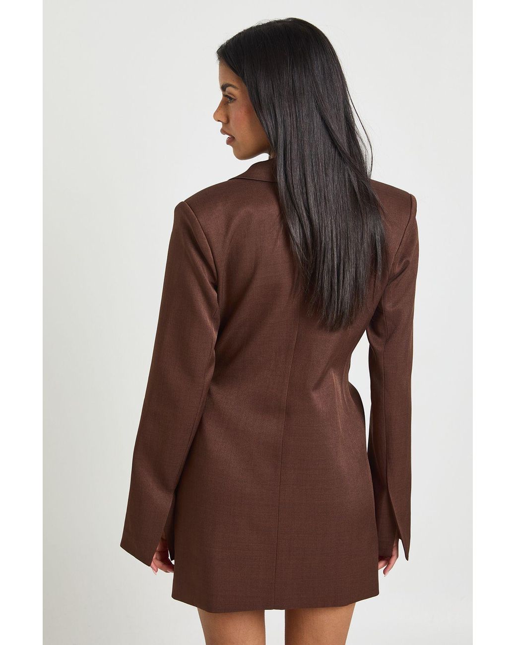 Boohoo Brown Wrap Tie Belt Detail Blazer Dress